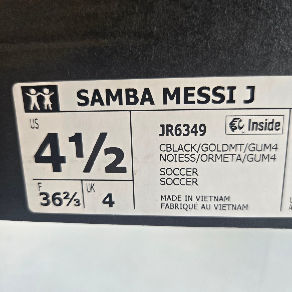 Adidas Samba Messi J Kids Size 4.5 Black Gold New JR6349 Soccer Sneakers - Picture 6 of 6